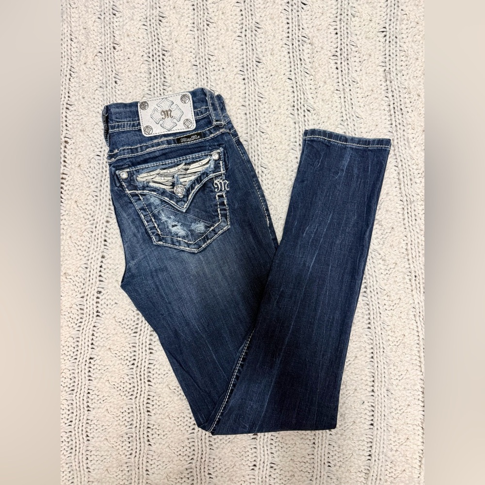 Miss Me Mid Rise Dark Blue Skinny Jeans
